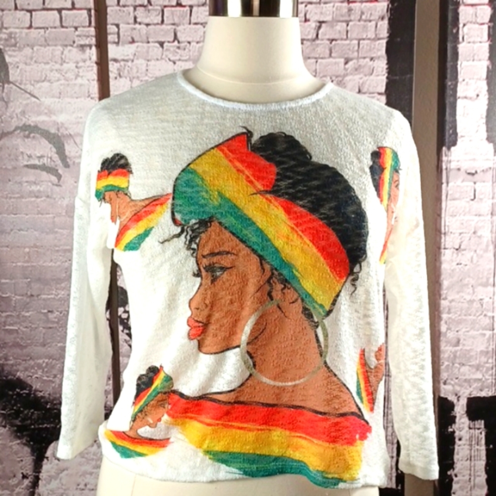 Black Woman Rasta Headband  Ripped Back Top
